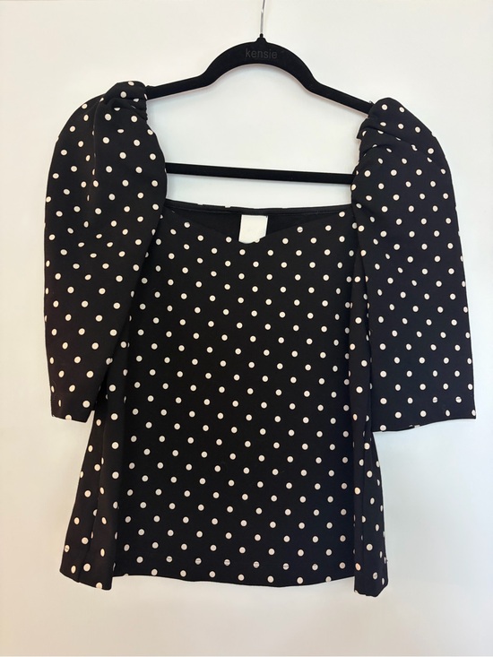 H&M Tops - H&M Black Top with White Polka Dots and Puff Sleeves